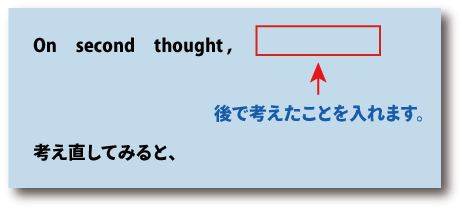 英語on second thought（後で考えたことを入れます）について