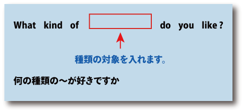 英語what kind of ... do you like?（何の種類の～がすきですか）について