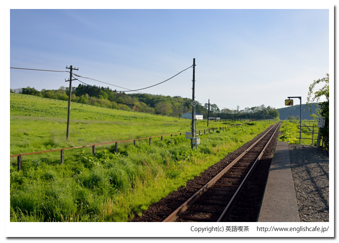絵笛駅（日高本線）、ホームの前に広がる牧場