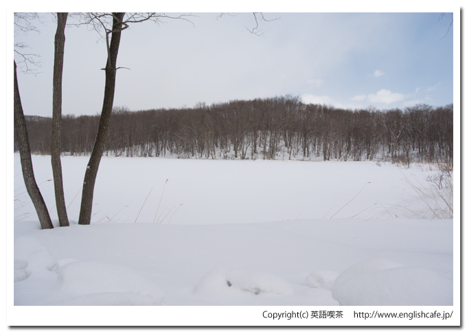 雪景色の円沼（北海道茅部郡森町大沼国定公園）
