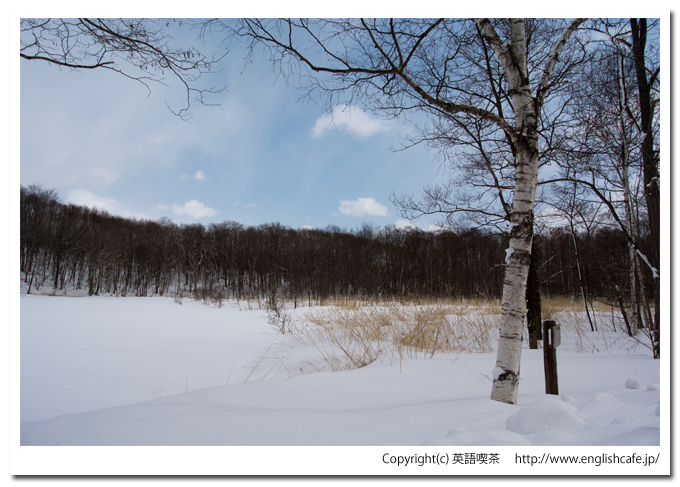雪景色の円沼（北海道茅部郡森町大沼国定公園）