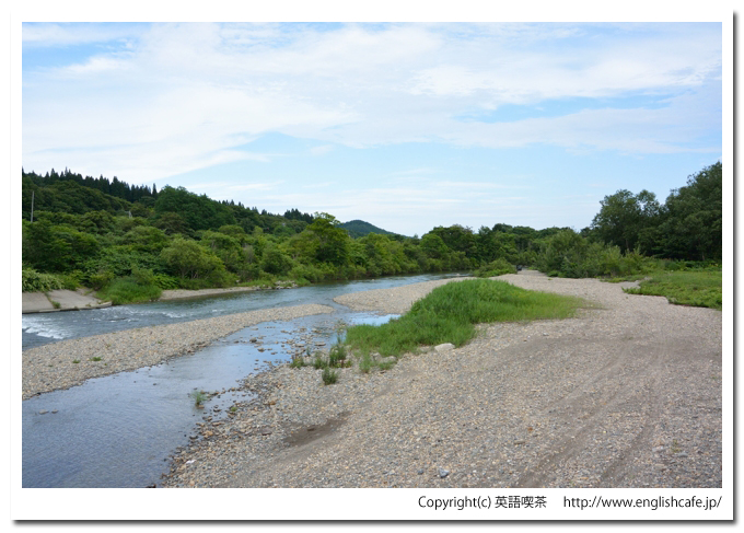知内町親水広場（重内頭首工）、重内頭首工と下流域の様子（北海道上磯郡知内町）