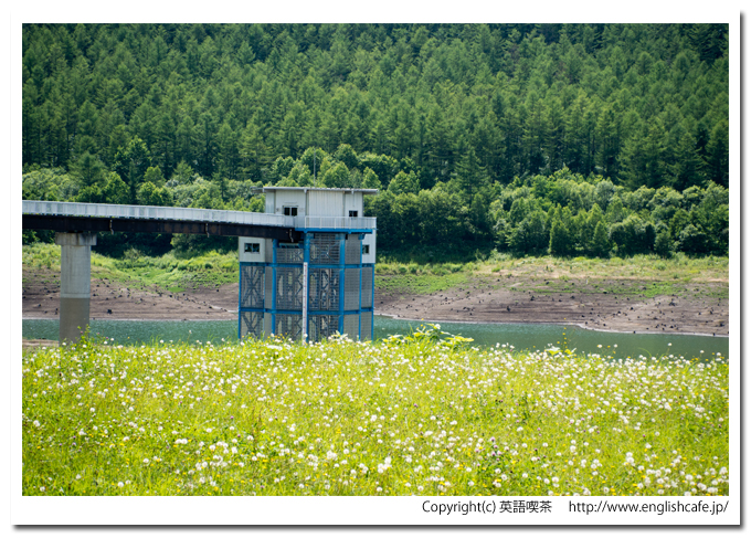 しろがねダム、天端付近からの取水塔（北海道美瑛町）