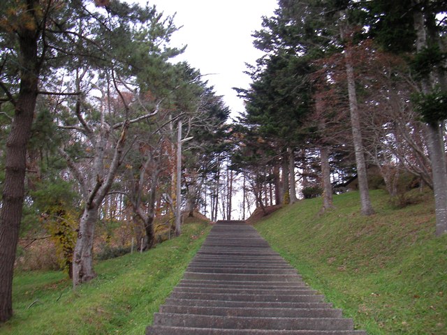 玉川公園のと玉川神社の階段の頂上付近（北海道久遠郡せたな町）