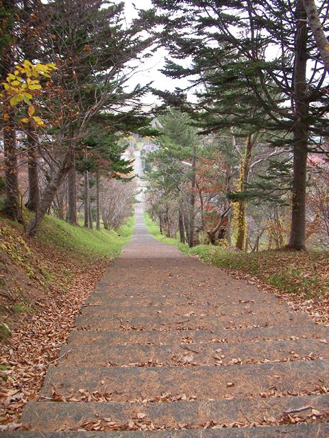 玉川公園のと玉川神社の帰りの階段（北海道久遠郡せたな町）