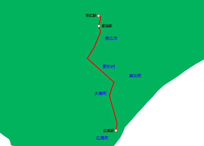 愛国駅（旧広尾線）、広尾線の詳細鉄道マップ（北海道）