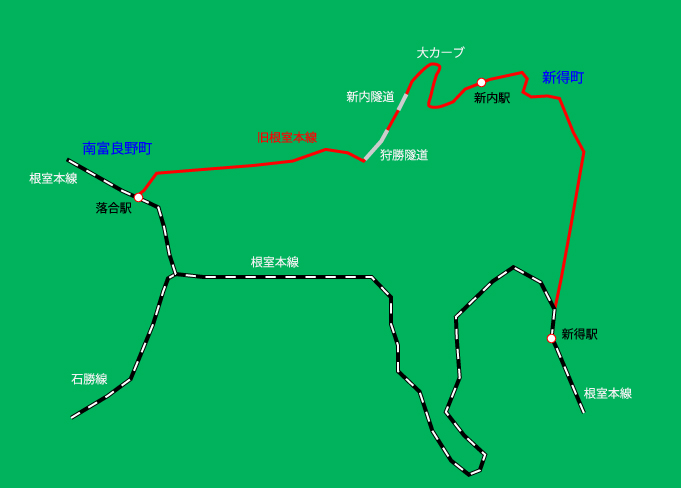 旧根室本線、旧根室本線詳細図（北海道上川郡新得町など）