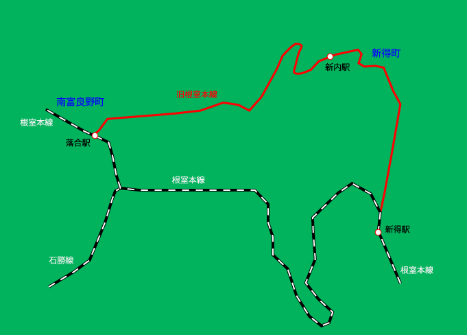 旧新内駅（旧根室本線）、旧根室本線詳細図（北海道上川郡新得町）